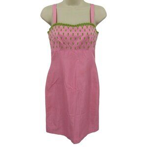 Laundry by Shelli Segal Womens 2 Pink Green Embroidered Silk Dress 1995 VTG 90s